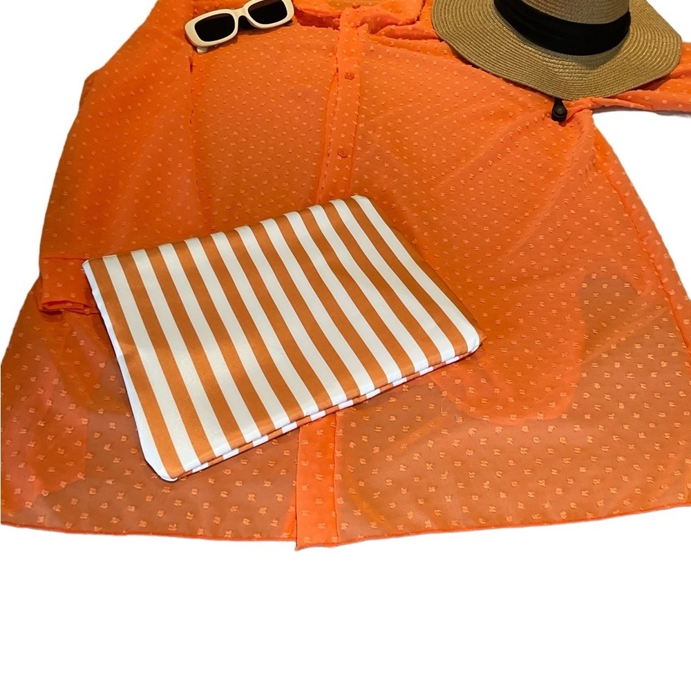 Sheer Orange Button Up Boho Collared Classic Beac… - image 6